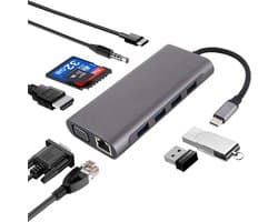 Sybra® USB-C Dock 11 in 1 - USB C Docking station- USB C naar HDMI - Docking station laptop- RJ45 connector - Thunderbolt naar HDMI