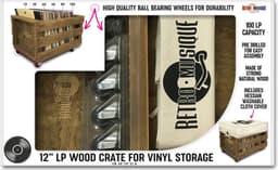 12'' LP Houten Krat Op Wielen Voor Vinyl Opslag - Tot 100 LP'S — thumbnail 4