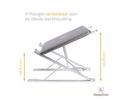 Laptop standaard Dubbel hoogte Verstelbaar Opvouwbaar en Opbergzak - Laptopstandaard Aluminium - Universele laptoptafel - Boekenstandaard - Ergonomisch - Zilver - 11, 12, 13, 14 , 15, 16, 17