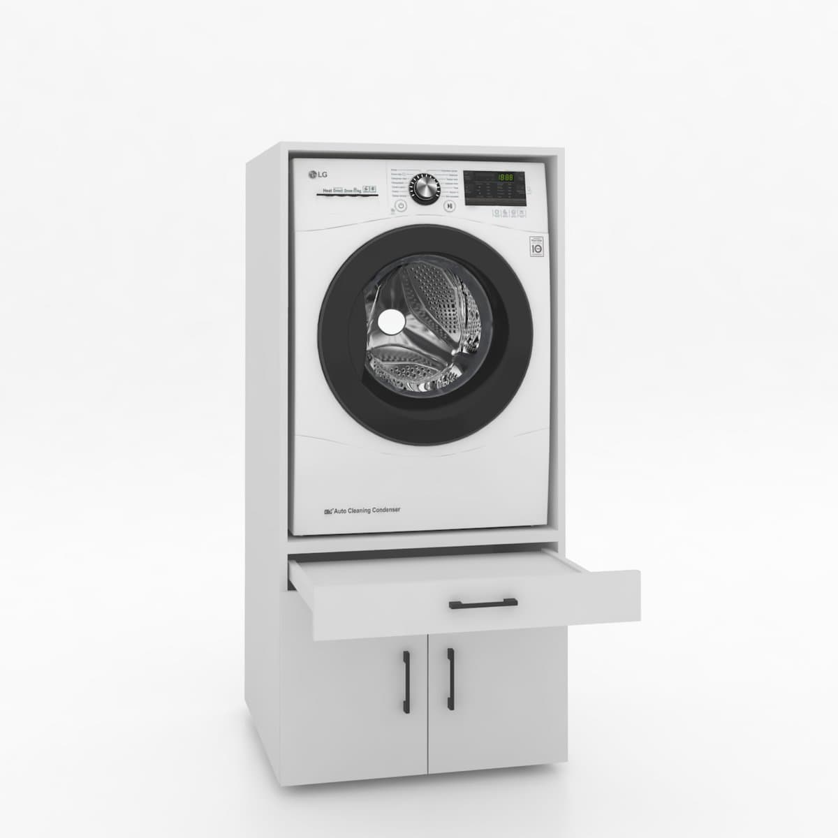 Wasmachinekast Enkel 67x145x67cm | Ruimtebesparend & Super Stevig | Met Uitschuiflade | Voor Wasmachine of Droger | Wit — afbeelding 1