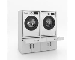 Wasmachinekast Dubbel 134x145x67cm | Ruimtebesparend & Super Stevig | Met Uitschuiflade | Voor Wasmachine en Droger | Wit