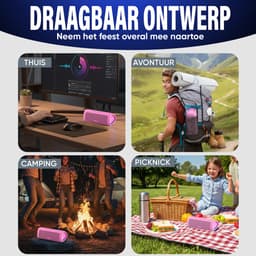 Muring Draadloze Bluetooth Speaker - Muziek Box - Tot 20 uur Afspeeltijd - TWS Pairing - Bluetooth 5.3 - Partybox - Luidspreker - Geluidsbox - Roze — thumbnail 7