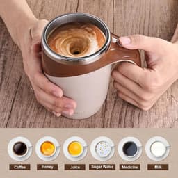 Oplaadbare Koffiebeker met Roerfunctie – Automatische Mengbeker 380 ml – 1‑stand Roeren – Snelle Afkoeling & Antislip – Bruin — thumbnail 4