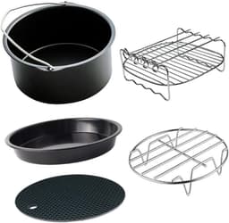 Accessoires voor de airfryer - 5-delige set - Inclusief bakvorm en rooster - Bakmand - Bakgereedschap - 16 cm diameter (6 inch) - Geschikt voor 2,3L-3,2L inhoud - Gemakkelijk schoon te maken - Zwart — thumbnail 1