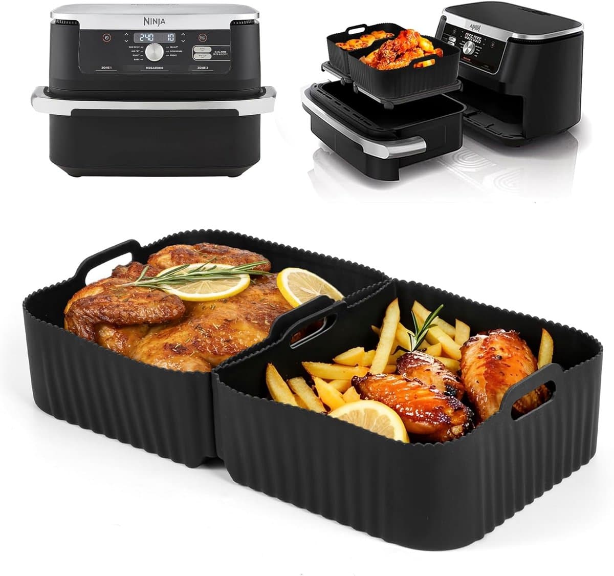 3 Stuks Groter Siliconen Airfryer Pan Gescht voor Ninja Dual Foodi FlexDrawer AF500EU, Airfryer Siliconen Pot Mand voor Ninja AF500EU 10,4L, Airfryer Accessoires Basket voor Ninja luchtfriteuse — afbeelding 1