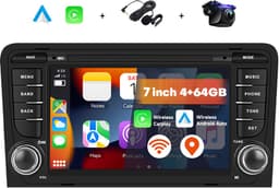 Boscer Android 15 Autoradio - Geschikt voor Audi A3, S3, RS3 (2003-2012) - 4+64GB - 7 inch HD IPS Touchscreen - Draadloze Apple CarPlay & Android Auto - GPS Navigatie - WIFI, Bluetooth, USB & MP5 - Microfoon & AHD Achteruitrijcamera - Nieuw — thumbnail 1
