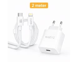 USB-C Adapter 20 Watt Oplader + 2 Meter USB-C Kabel Naar Lightning Compatible aansluiting Oplaadsnoer Snellader Power Delivery (PD) Snellader / Fast Charger / Chargeur Rapide SET Geschikt voor o.a. Airpod iPad/iPhone 14/13/12/11/X