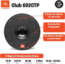 JBL Club 602CTP – Autospeakers – 2-Weg Componentenset – 210W Piek / 70W RMS – 3Ω – 55Hz–20kHz – 92 dB — thumbnail 5