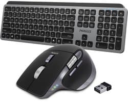 Phreeze draadloze toetsenbord met muis - bluetooth en usb ontvanger - stil - ergonomisch - usb c - oplaadbaar - draadloos - voor pc laptop en tablet - - zwart