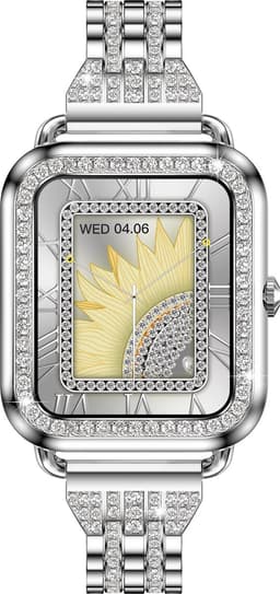Knobbout Luxe 1,59" Scherm Dames Smartwatch met Kristallen – Bluetooth Bellen, AI Spraakassistent, 21 Sportmodi, Hartslag/Bloeddruk/SpO₂, IP67 Waterdicht, Slaapmonitoring, Berichtmeldingen, Muziek & Camerabediening – 210mAh-Zilver stalen band — thumbnail 3