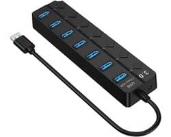 7-poorts USB Hub 3.0 met LED-schakelaars - High-Speed Adapter voor Laptop en Computer
