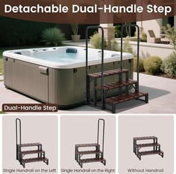 Whirlpool-trap met dubbele leuningen – 3-traps spa-treden voor whirlpool en zwembad – Afneembare U-vormige leuning, antislip treden, verstelbare voet, draagvermogen van 204 kg – Novihome Spa Step Deluxe — thumbnail 6