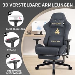 Homaxy Gaming stoel - Bureaustoel - Gamestoel - luxe imitatie suède Gamestoel - Gamestoel met Voetsteun - hoofdsteun en lendenkussen-3D armleuningen - Grijs — thumbnail 5