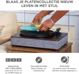 White-Label® Platenspeler Bluetooth - CD Speler met Speakers - Vintage - Bruin met Grijs — thumbnail 5