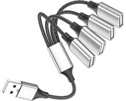 USB-splitter 1 naar 4 | 0,5 m | USB Y-kabel 1 mannelijk naar 4 vrouwelijk adapter 2.0 voor stroom- en gegevensoverdracht | geschikt voor auto, PS4, laptop, enz|Cyslmuk®