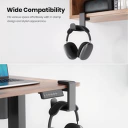 Koptelefoonhouders - Headset Houder - Koptelefoon Haak - Koptelefoon Standaard - Headset Hanger - 11,43*10,16*4,06 cm - Zwart - Kunststof - Verstelbare - Roterende armklem - Antislip - Koptelefoon Houder voor onder Bureau — thumbnail 4