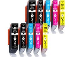 10 XXL Inktcartridges Compatibel met PGI-580 en CLI-581 voor diverse Printers