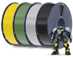 PLA 3D Printer Filament Bundle - 1.75mm, 1KG Spoel (4 Pack) - Zwart, Olijfgroen, Zilver, Geel