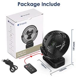 Draadloze 8.000 mAh USB-ventilator met afstandsbediening - Mini campingventilator met 3 snelheden, 720 graden rotatie en LED-verlichting — thumbnail 4
