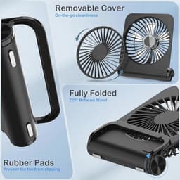 Bureauventilator Klein en Stille, Draagbare USB-oplaadbare Ventilator met 4000mAh Accu en 4 Snelheden voor Kantoor, Camping en Reizen — thumbnail 5