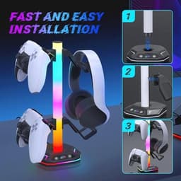 RGB Hoofdtelefoonhouder met Verzwaarde Basis en Oplader - Gaming Hoofdtelefoonhouder met USB en Type C — thumbnail 2
