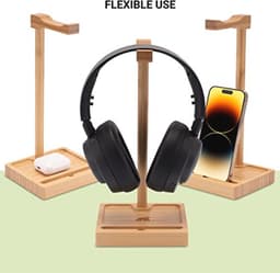 Bamboe Hoofdtelefoonstandaard met Dienblad - Duurzaam en Modern — thumbnail 4