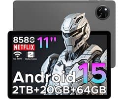 DOOGEE TAB A9+ - Tablet - 20GB RAM + 64GB ROM(2TB/TF) - 11 inth HD IPS 90Hz - Android 15 - 8580 mAh - Unisoc T7200 - 5G WiFi - Dubbele luidsprekers- Face ID - Grijs