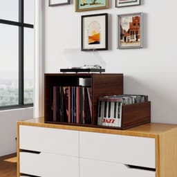 Platenspelermeubel - LP-kast - Platenspelerkast - Draaitafelstandaard - Platenspelerstandaard - Vintage Displayplank - Bruin — thumbnail 3
