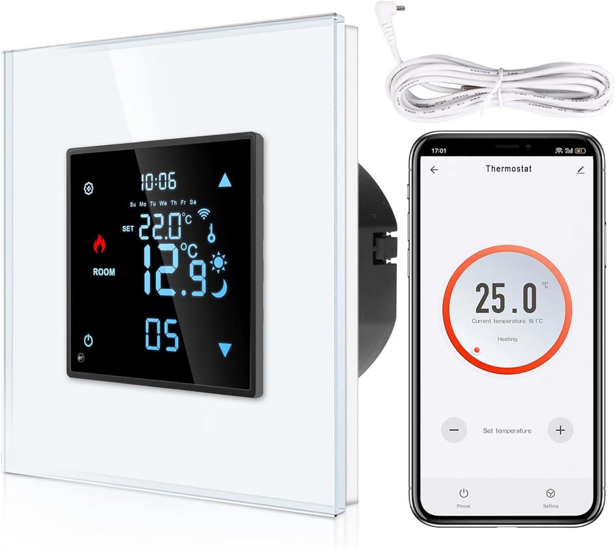 Slimme Inbouw Thermostaat met Sensor voor Vloerverwarming en Boiler | Wifi & Spraakbesturing — afbeelding 1