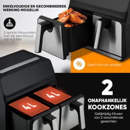 Dubbele Heteluchtfriteuse 8 Liter RVS - 2x 4L Airfryer met 9 Programma's — thumbnail 2