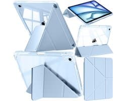 Transparante iPad Air 11-Inch Hoes met 6-in-1 Y-Vouwstand en Automatische Wake-Up/Sleep Functie - Sky Blue