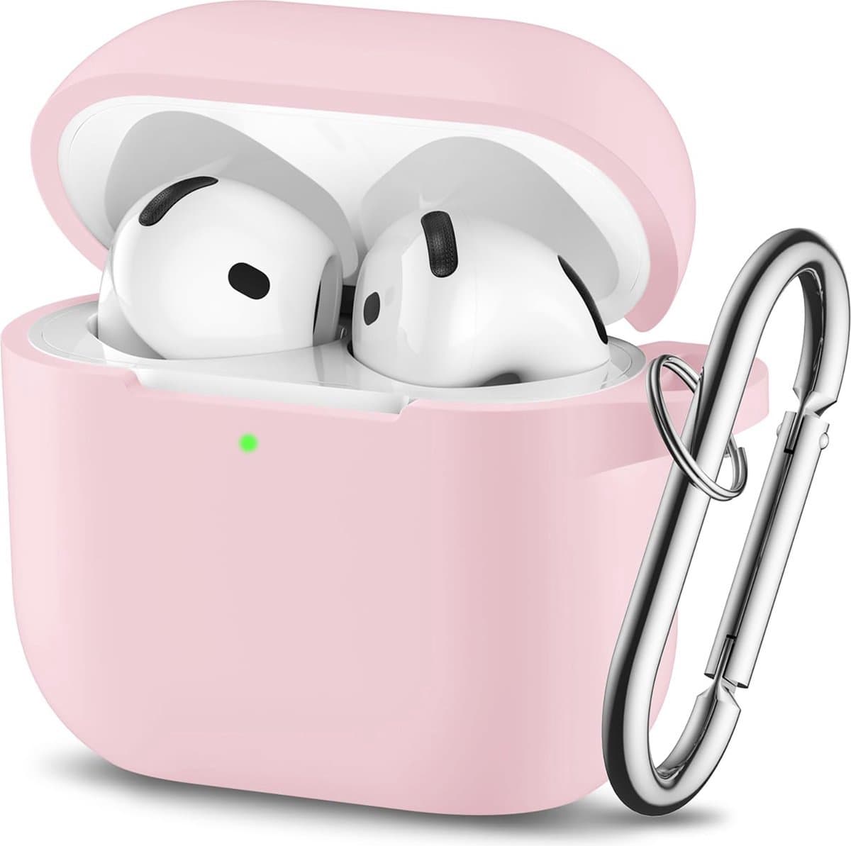 Bescherm je Airpods 4 met een siliconen hoesje / case met handig klik en ophang systeem aan broekriem - Roze — afbeelding 1
