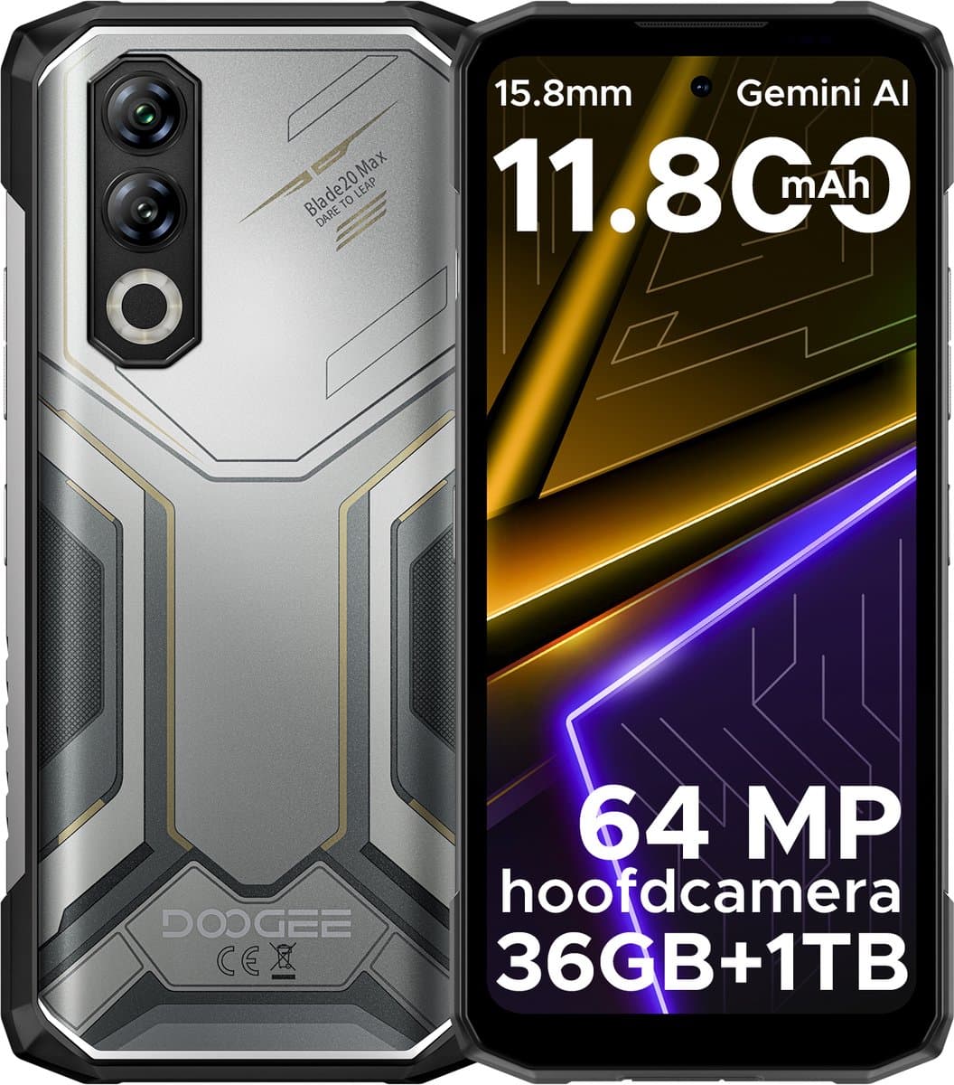 DOOGEE Blade 20 Max 4G - Robuuste Smartphone - Robuuste Telefoon - 36GB RAM + 1TB ROM /2TB TF - Helio G100 - 11800 mAh/ 33 W - 6,6 inch + 120 Hz - 3 kaartsleuven - 20MP Nachtzicht - Face ID - IP68 - Natuurlijk — afbeelding 1
