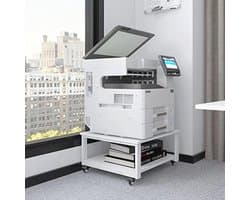 Laserprinterstandaard met 2 niveaus en papieren opbergplank - Robuuste rollende kar voor thuiskantoor