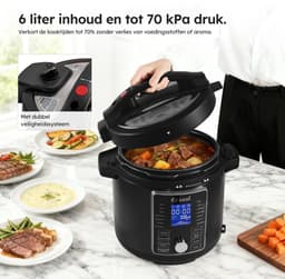 Multicooker Airfryer - 5.8L - PFAS vrij - Slowcooker met timer - Rijstkoker met stomer - Airfryer - Stomer - Snelkookpan - Saaf — thumbnail 6