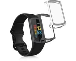 kwmobile 2x smartwatch hoes geschikt voor Fitbit Charge 6 / Charge 5 hoesje - Siliconen sporthorloge cover - Activity tracker case in zilver / donkergrijs