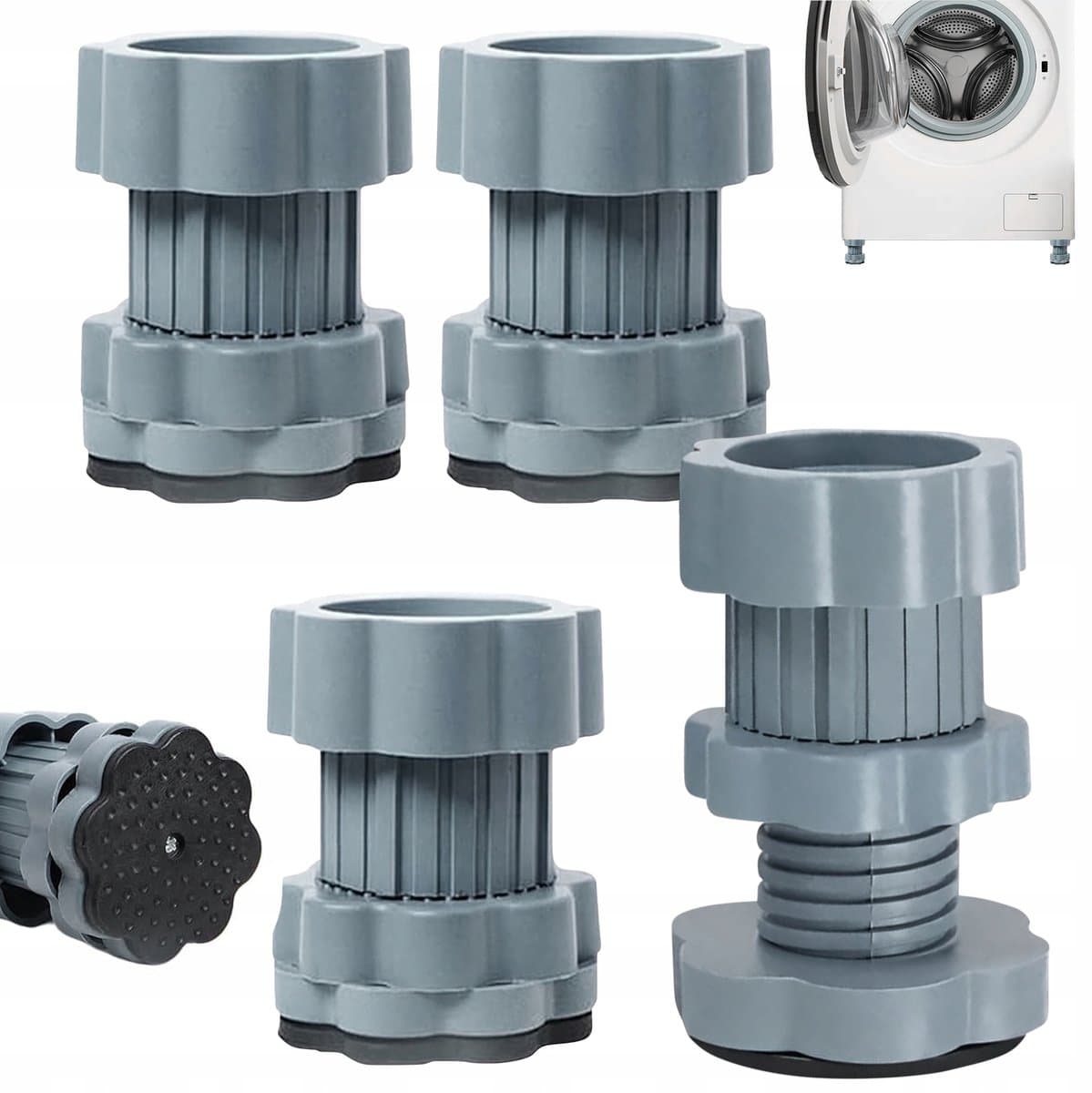 Wasmachine Verhoging - Droger Verhoging - meubelverhogingskussens - Set van 4 Verstelbare Poorten - Hoogte 7-10cm - Trillingsdempend & Antislip - Voor Wasmachine, Koelkast & Meubels — afbeelding 1