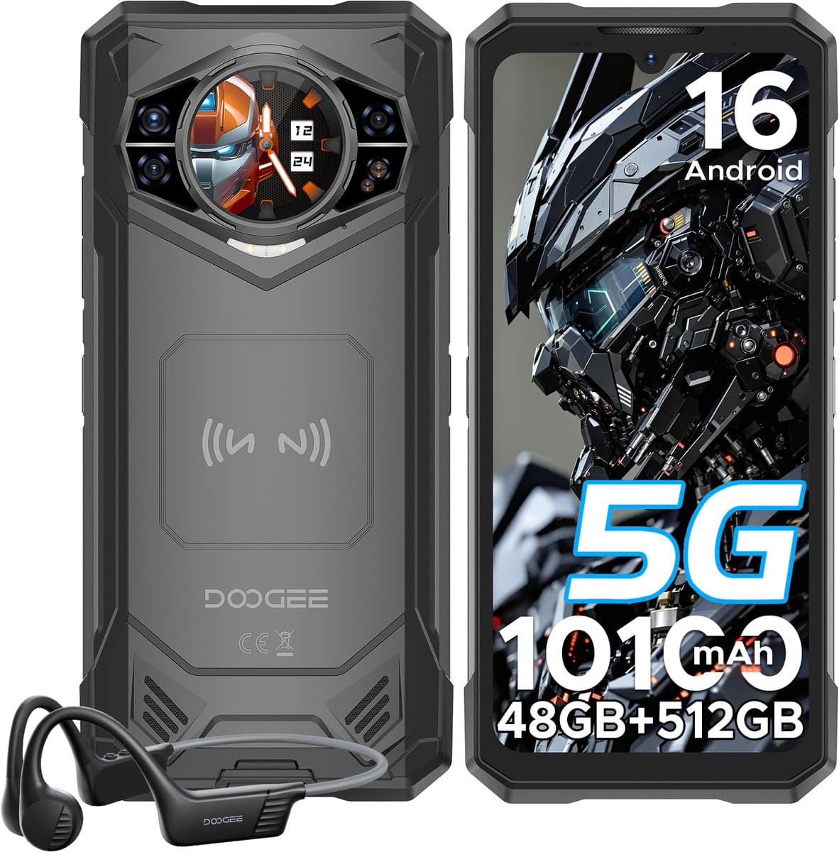 DOOGEE S200 X 5G VIP - Smartphone - Robuuste Smartphone - 48 GB RAM + 512 GB ROM / 2 TB TF - Android 16 - 10100 mAh / 33 W - 6,72 inch FHD+ 120 Hz-scherm - 100 megapixelcamera + 1,32 inch AMOLED - NFC- WiFi 6 - Gezichtsherkenning - GPS - Zwart — afbeelding 1