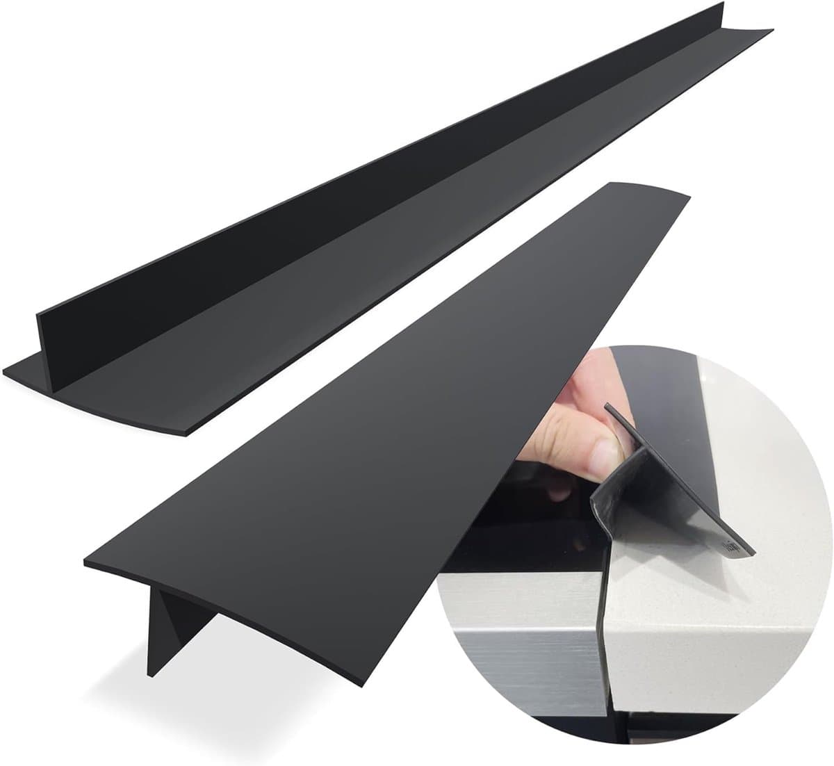 Afdichtstrip voor kookplaten - Siliconen afdichtingsstrip - Vulstrip voor kieren - Dicht kieren af ​​tussen keukenbladen, apparaten, fornuizen, ovens, wasmachines en drogers - Set van 2 stuks (Zwart) — afbeelding 1
