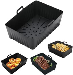 Bakplaat - dinerbord - siliconen bakplaat voor airfryers - ovenmat - vierkante bakvorm - temperatuurtolerantie van -40 tot 230℃ - met handvat - geschikt voor vlees, groenten, taarten en gebak (21,5*7cm - zwart) — thumbnail 1