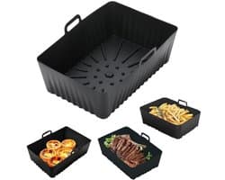 Bakplaat - dinerbord - siliconen bakplaat voor airfryers - ovenmat - vierkante bakvorm - temperatuurtolerantie van -40 tot 230℃ - met handvat - geschikt voor vlees, groenten, taarten en gebak (21,5*7cm - zwart)