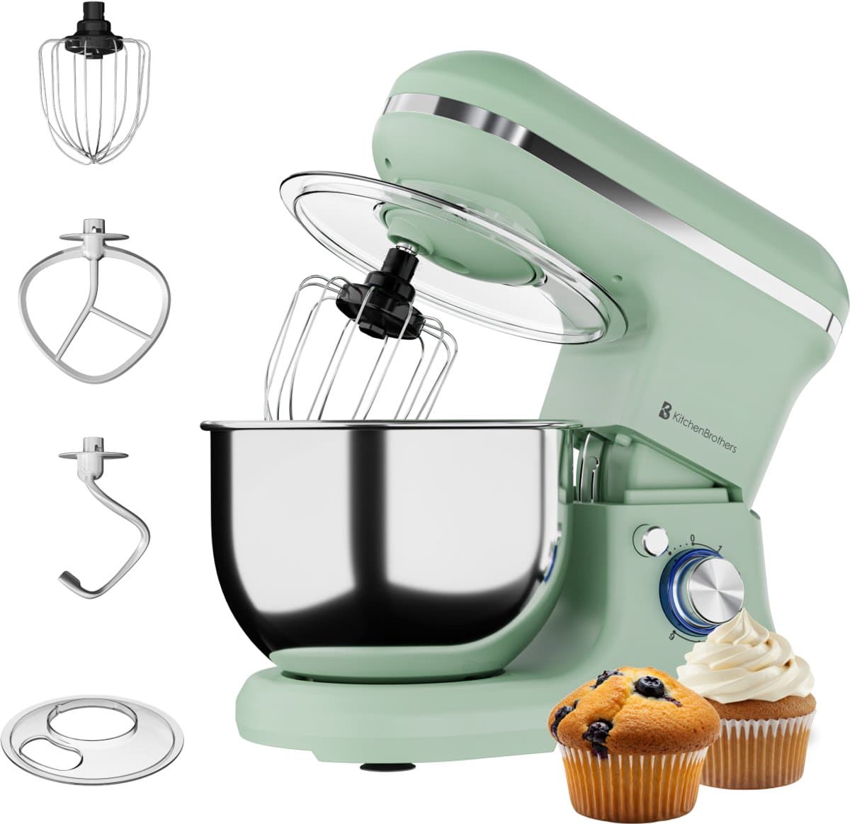 KitchenBrothers 1200W Keukenmachine - Keukenrobot - 5L - Mixer met Mengkom - BPA-vrij Keukenmixer - Pastelgroen — afbeelding 1