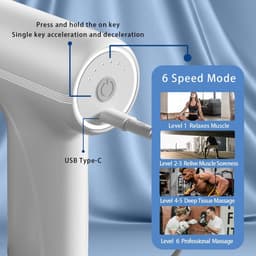 Massagegun - massage apparaat - Hand Spierrug Massager - Massage Gun Mini - Draagbare Hand Spierrug Massager - Nekontspanning Verlichtingsapparaat - 6 standen - 4 opzetstukken - Thuis Kantoor Fitness - Wit — thumbnail 2