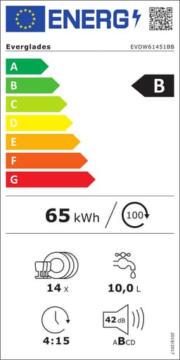 Everglades EVDW61451BB - Vrijstaande Vaatwasser - Zwart - B-Klasse - 14 Couverts - 42dB Zeer Stil - Verkort Programma - 5 Jaar Garantie — thumbnail 2