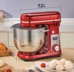 Vedder House - Keukenmachine - Rood - 6 liter - 1200 Watt - Keukenmixer - 6 snelheden - Vaatwasserbestendig — thumbnail 2