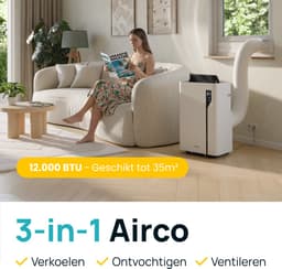 MOA Mobiele Airco - 12.000 BTU - 3-in-1 - Met Afstandbediening - Tot 35m² - Airconditioner met Ontvochtigingsfunctie - Raamafdichtingskit - Wit — thumbnail 3