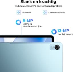 Aorlym P12 - Tablet - 48 GB RAM (8+40 GB) - 128 GB ROM (2TB/TF) - 12 inch 2K 120 Hz IPS - Android 16 - 10000 mAh /18 W - T7280 OctaCore - Dubbele camera - WiFi 5 - Bluetooth - Face ID - Toetsenbord - Stylus meegeleverd - Blauw — thumbnail 3