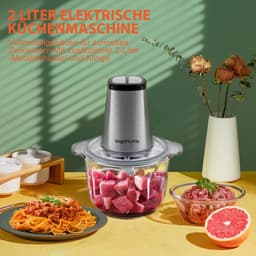 Krachtige Keukenmachine Hakmolen met 2 Liter Glazen en Stalen Kom — thumbnail 5
