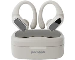 pocobob SP - draadloze sport oordopjes - Beige - hardloop oortjes met oorboog achter oor - bluetooth oordopjes hardlopen