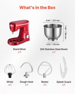 5,7 L Elektrische Standmixer, 1500W Keukenapparaat met 10 Instelbare Snelheden, Kantelbaar Kopontwerp, Roestvrijstalen Kom, Deeghaak, Garde en Klopper voor Bakken, Mixen, Kloppen en Kneden, Zilver — thumbnail 3